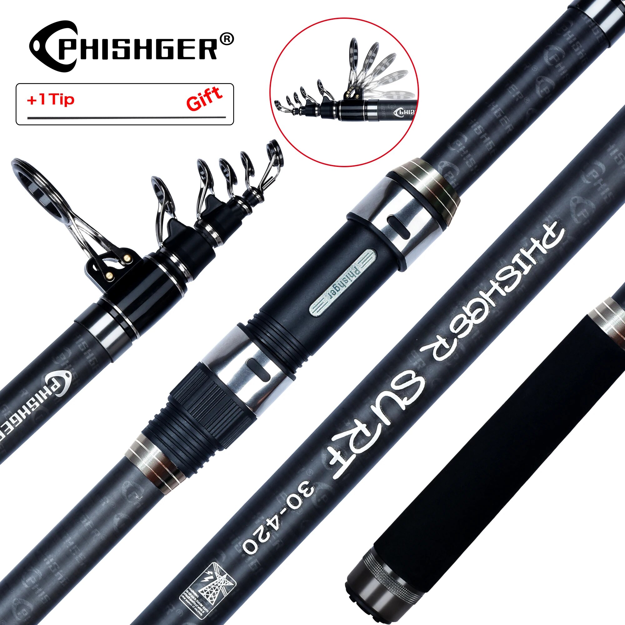PHISHGER Telescopic Surf Spinn - Fishing Rod Surf recension och pris